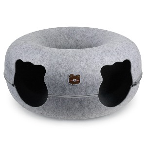 [펫츠몬]고양이용 도넛형 원 홀 펠트 터널 숨숨하우스(더블홀그레이L/60cm)(인터넷26690원미만 판매금지)