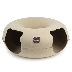 [펫츠몬]고양이용 도넛형 원 홀 펠트 터널 숨숨하우스(더블홀베이지M/50cm)(인터넷17850원미만 판매금지)