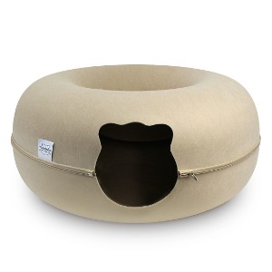 [펫츠몬]고양이용 도넛형 원 홀 펠트 터널 숨숨하우스(베이지L/60cm)(인터넷23900원미만 판매금지)