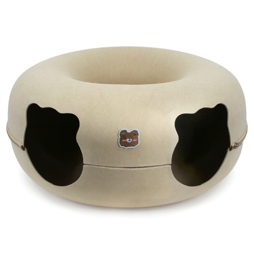 [펫츠몬]고양이용 도넛형 원 홀 펠트 터널 숨숨하우스(더블홀베이지L/60cm)(인터넷26690원미만 판매금지)